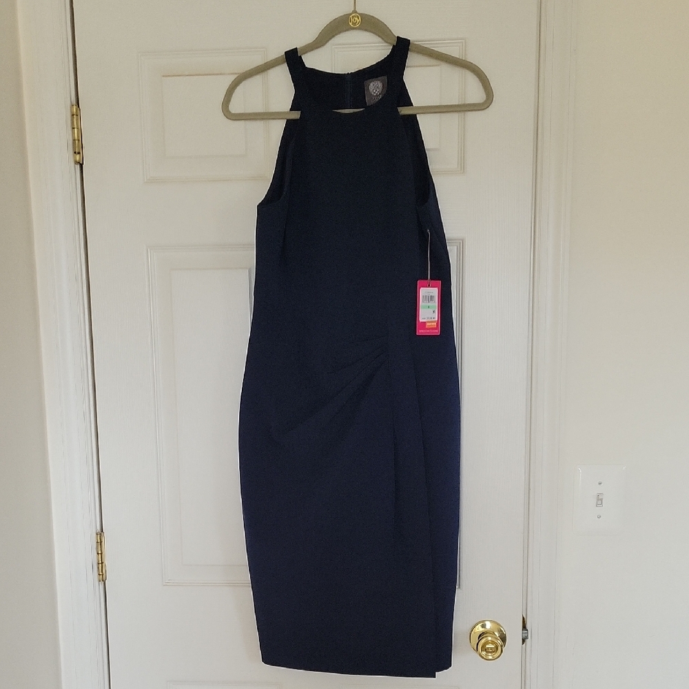 Vince Camuto Navy Halter Midi Dress